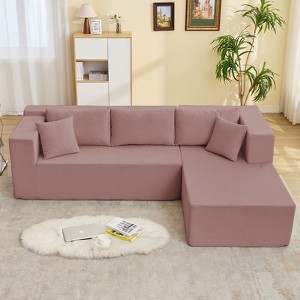 Mjkone W106'' Modern 2-Piece Free Combination Corduroy Upholstered L-Shaped Modular Sectional Sofa With Right Chaise And Pillows - 1 of 4