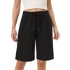 Women's Bermuda Shorts with Zipper Pockets Casual Summer Drawstring Jersey Shorts Elastic Waist Comfy Waffle Shorts - 2 of 4