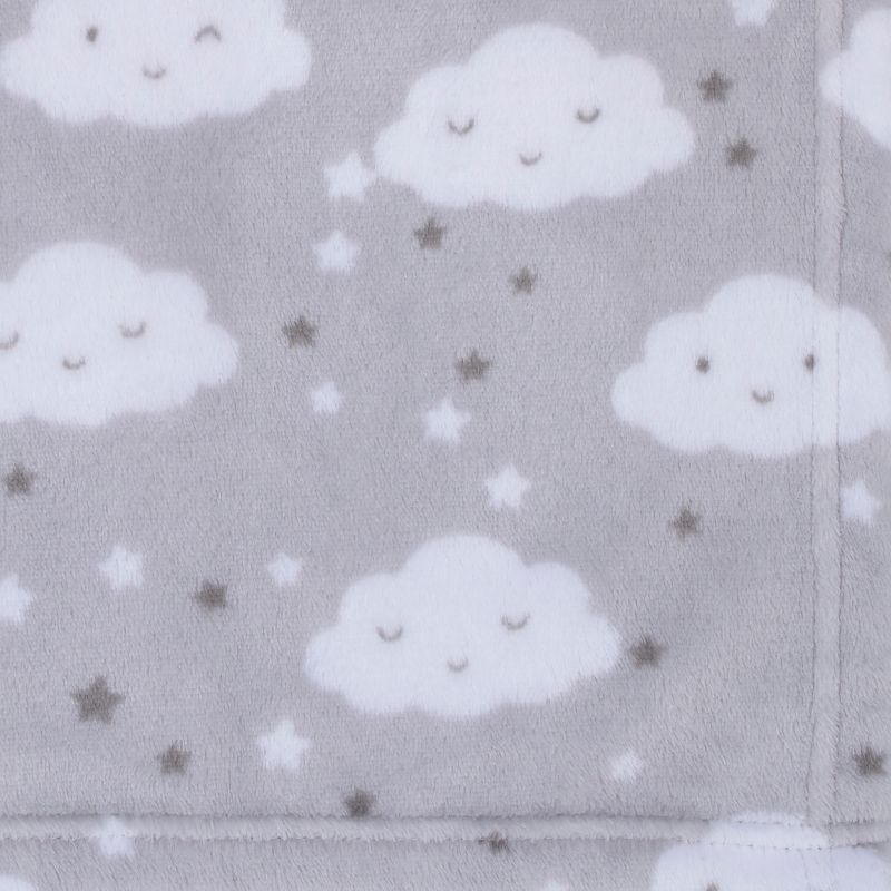 Little Love by NoJo Super Soft Gray and White Clouds and Stars Plush Baby Blanket, 3 of 4