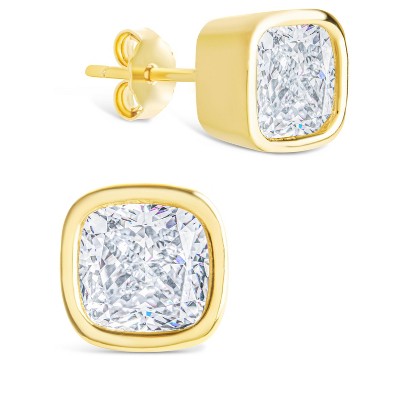 SHINE by Sterling Forever Sterling Silver Cushion Cut Bezel Set Stud Earrings