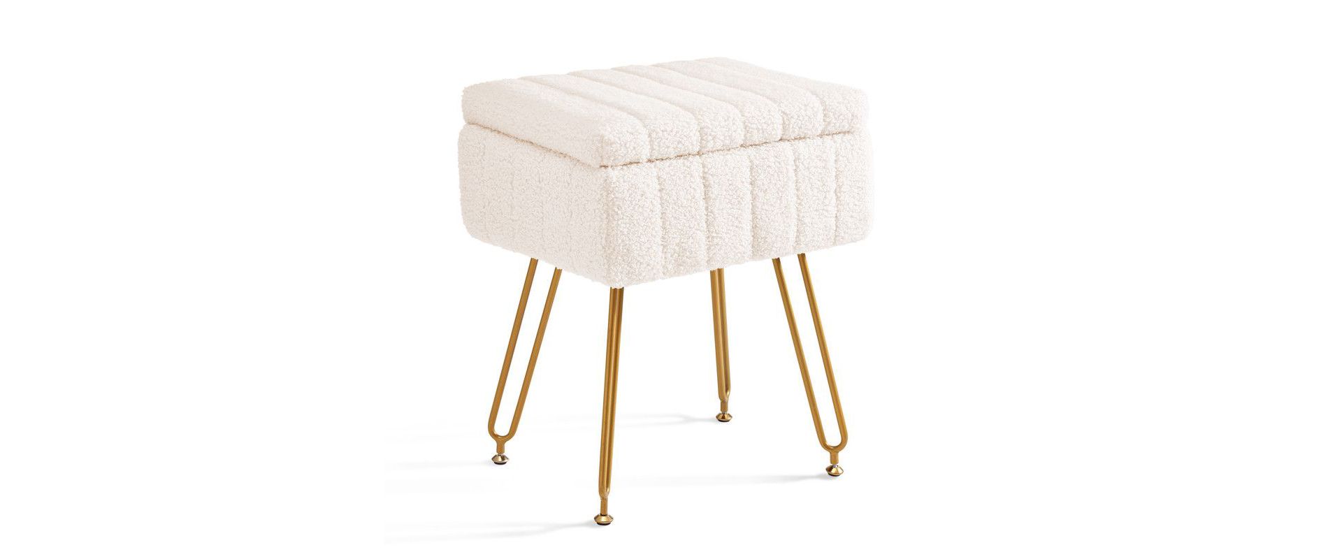 Hyleory Teddy Fabric Storage Ottoman, Vanity Stool Plush with Hidden Storage for Bedroom Living Room Vanity