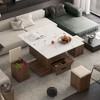 CAVINAS Lift-Up Coffee Table,Side Table with 4 Stools,1 Hidden Storage,2 Drawers,Faux Marble Top,Expandable Center Table for Small Spaces - 2 of 4