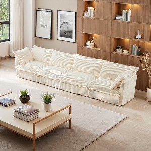 156.6" Corduroy Slipcovered 4-Seater Modular Sectional Sofa with French Edges & Removable Covers - 1 of 4