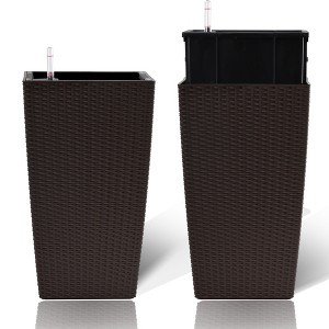 Gulches 2 Pack 22.6 Inch Brown Faux Rattan Square Planter Indoor ...