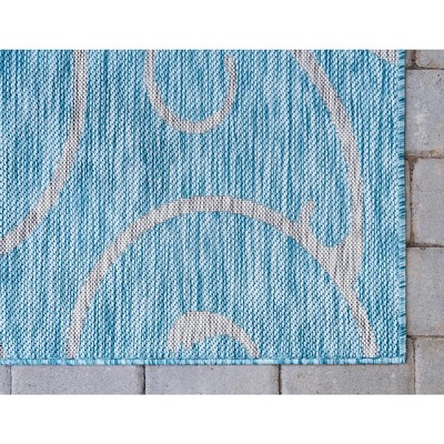 Aqua Blue 9' x 12' Abstract Synthetic Outdoor Rug