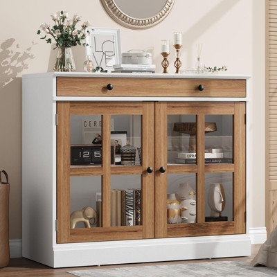 35.4" Sideboard Buffet Cabinet with Glass Door, Storage Cabinet with Drawer, Buffet & Sideboard for Dining Room, Kitchen, Living Room