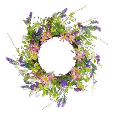 Northlight Lavender and Wildflower Artificial Floral Twig Wreath, Purple and Pink - 20-Inch