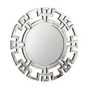 HomeRoots 32" Silver Glass Round Art Deco Geo Framed Accent Mirror - 1 of 4