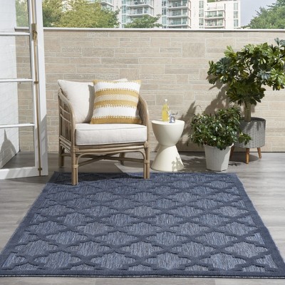Navy Blue Trellis Flat Woven Round Outdoor Rug