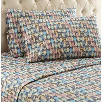 Micro Flannel Shavel Durable & High Quality Luxurious Printed Sheet Set Including Flat Sheet, Fitted Sheet & Pillowcase, Twin XL - Kool Kats