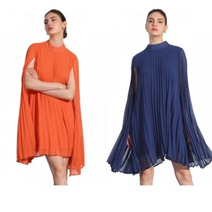 INSPIRE CHIC Women's Loose Flowy Cloak Sleeve Cape Pleated Chiffon Dress 2 Packs - 1 of 4