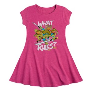 Girls' - Teenage Mutant Ninja Turtles - What Rules? Leo and Brothers Fit & Flair Cap Sleeve Dress - 1 of 2