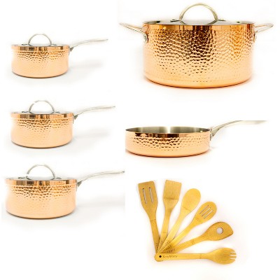 BergHOFF Vintage Tri-Ply 18/10 Stainless Steel Cookware Set, Non-Hammered,  Gold (15Pc)