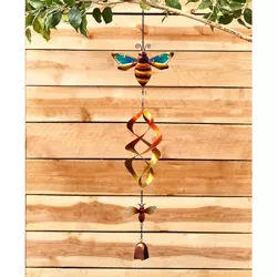 Lakeside Hanging Honey Bee Wind Spinner with Bell Chime - Garden Décor Accent