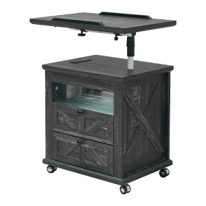 Resenkos Lift Top Desk Cart, Mobile Rolling Table, Wood Storage Cabinet with Drawers, Adjustable Height Utility Cart, - 1 of 4