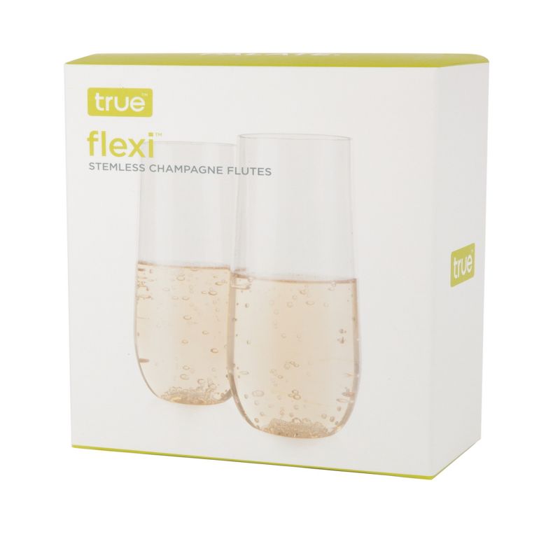 True Flexi Champagne Flutes, Clear Plastic Tumblers, Flexible Stemless Wine Glasses, 8 Ounces, Outdoor Drinkware, Clear, Set of 2, 4 of 7