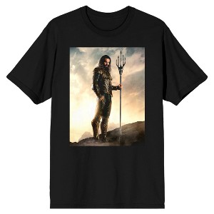 Justice League Movie Aquaman with Trident Men's Black T-Shirt - 1 of 3