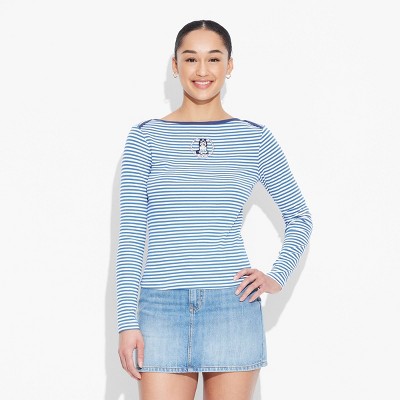 Women's Bluey Striped Long Sleeve Graphic T-Shirt - Blue