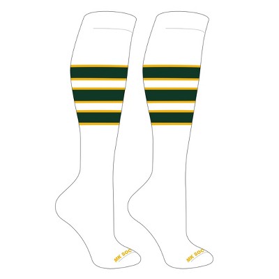 MK Socks Striped OTC Baseball, Softball, Football Socks (C) White, Gold, Dark Green