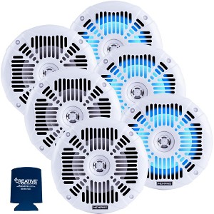 Memphis Audio LED Marine Speaker Pack: 3 Pairs of MXA602SLW 6.5" Marine Grade Coaxial Speakers, White With Blue LED - 1 of 4