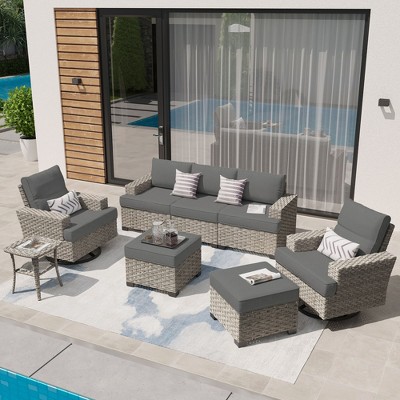 XIZZI Versatile Outdoor Rattan Sectional Sofa Set Collection, 8/9/10-Piece Set w/ Comfy Swivel Chairs, Perfect for Patio Relaxation and Entertaining