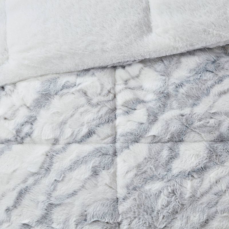 3pc Naomi Marble Faux Fur Comforter Set Gray/Blue - Madison Park, 3 of 8