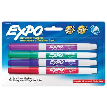 Expo Dry Erase Markers, Whiteboard Markers with Low Odor Ink, Fine Tip, Assorted Vibrant Colors, 4 Count