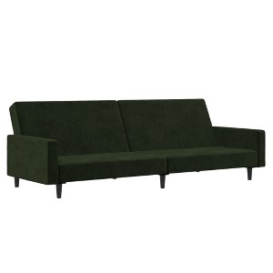 vidaXL 2-Seater Velvet Sofa Bed - Twin Sleeper Loveseat Couch in Dark Green, Easy Convertibility, Soft Plush Fabric, Sturdy Frame - 1 of 4