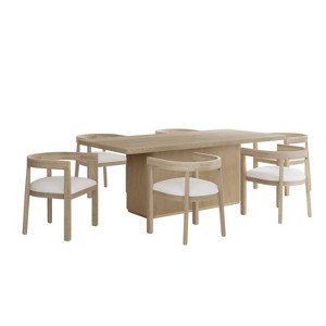 Christopher Knight Home Jasmine Contemporary 7pc Dining Set with Rubberwood Upholstered Chairs Natural/Beige - 1 of 4