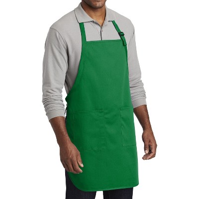 Men's Red Full-Length Poly/Cotton Bib Apron with Pockets