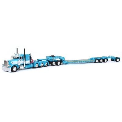 First Gear DCP 1/64 Aqua & White Peterbilt 389 Flattop w/ Fontaine Tri-Axle  Lowboy Trailer 60-1164