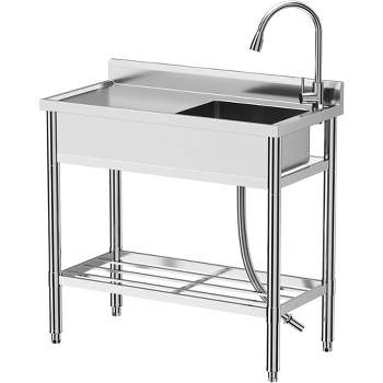 Stainless Steel Utility Sink, Free Standing Single Bowl Commercial Kitchen Sink