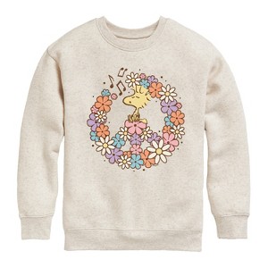 Boys' - Peanuts - Floral Peace Sign Woodstock Graphic Long Sleeve Fleece Sweatshirt - 1 of 4