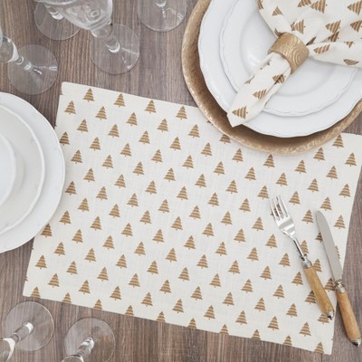 Gold Christmas Trees Cotton Placemats, 14"x20" (Set of 4)