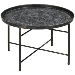 24" Metal Round Coffee Table with Hammered Tray Top for Living Room and Bedroom - 1 of 4