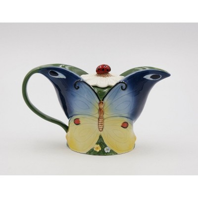 Whimsical Ceramic Butterfly Teapot with Ladybug Lid, 12 oz