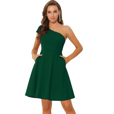 Allegra K Women's Party Elegant Flared Bow One Shoulder Evening Cocktail Dresses  Dark Green Small : Target