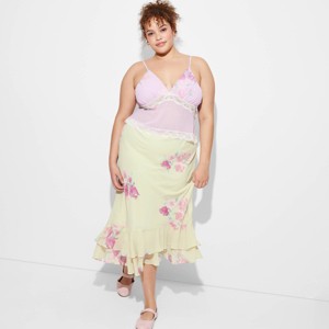 Women's Ruffle Midi A-Line Skirt - Wild Fable™ Light Yellow Floral - 1 of 3