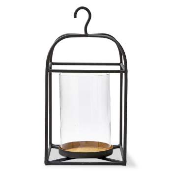 TAG Hanging Metal And Glass Lantern Pillar Candle Holder Large, 9.0L x 9.0W x 17H inches, Decorative Use Only