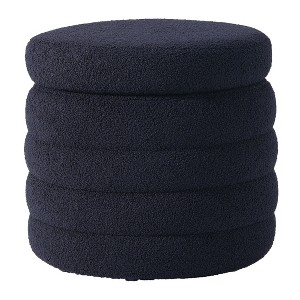 WestinTrends Alexandria Mid-Century Modern Faux Shearling Shearling Round Storage Ottoman - 1 of 4