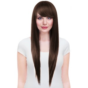 Silky Long Straight Synthetic Wig with Bangs Natural Jet Black Full Wig for Women Daily Cosplay Party - 1 of 4
