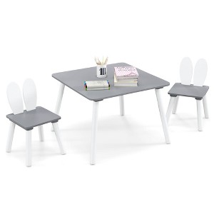 Tangkula 3 Pieces Kids Table & Chairs Set Children Wooden Furniture Set w/ Solid Wood Legs Gray - 1 of 4