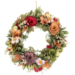 Northlight Rose and Pansy Artificial Wooden Spring Wreath - 10" - 1 of 4