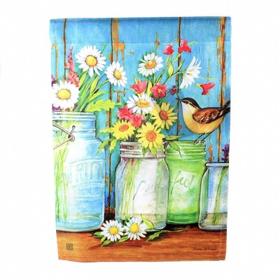 18.0 Inch Just Picked Garden Flag Daisy Glass Jars Bird Garden Flags