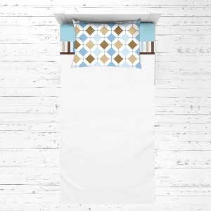 Bacati - Mod Diamonds Stripes Aqua Teal Beige Chocolate 3 pc Toddler Sheet Set - 1 of 4