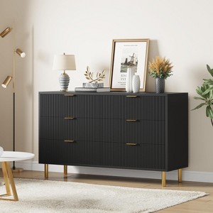 6 Drawer Dresser for Bedroom, 56” Wide Wood Dresser Organizer with Metal Legs - 1 of 4