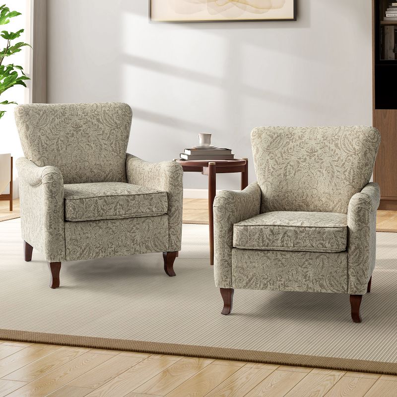 Set of 2 Vincent Wooden Upholstered Armchair with Fabric Pattern and Wingback Design for Bedroom| ARTFUL LIVING DESIGN, 2 of 11