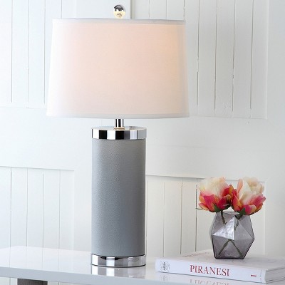 Navy Faux Leather & Chrome Cylinder Table Lamp Set