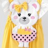 PATPAT Baby Girl Cute Bear Romper Set with Headband, Yellow Ruffled Sleeve Jumpsuits - 3 of 4