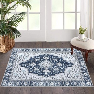 Whizmax Vintage Floral Area Rug-Soft Foldable Carpets for Dining Room, Bedroom, Living Room, Kitchen Entryway (Blue) - 1 of 4